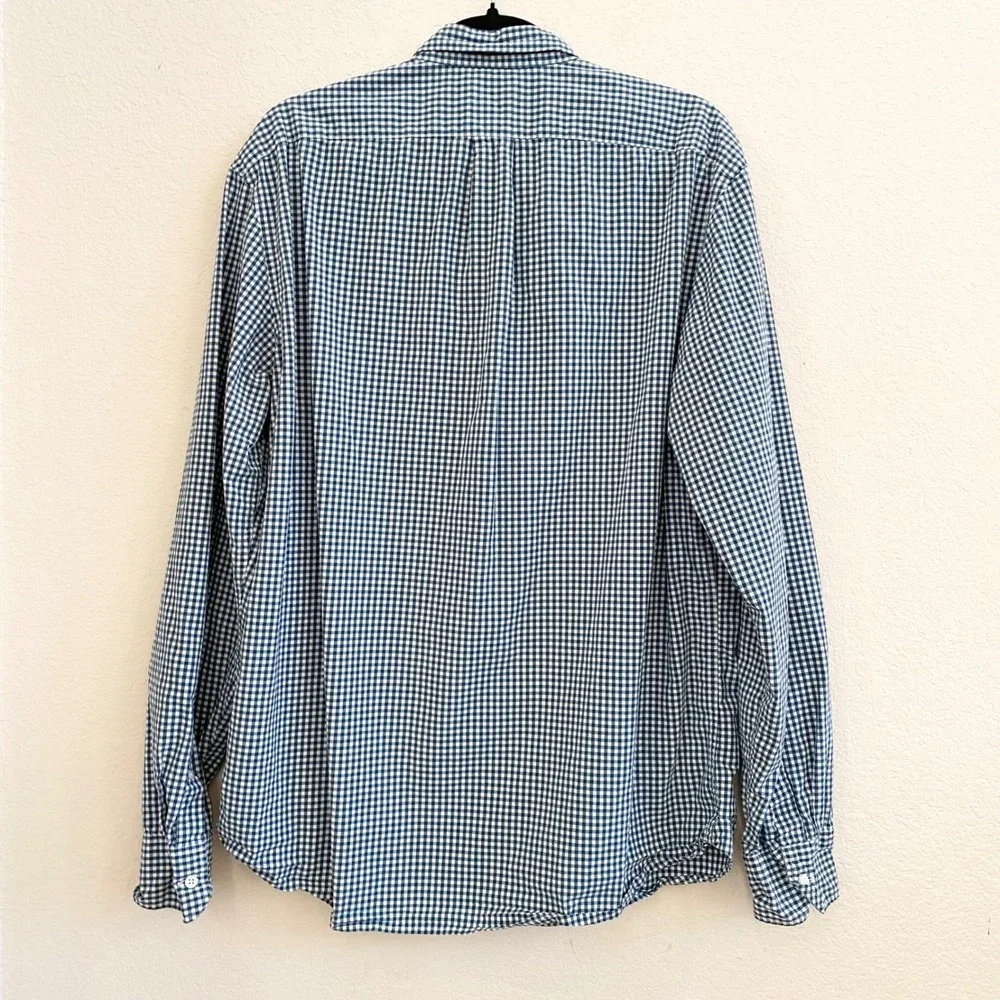 J Crew Slim Fit Stretch Gingham Button Down Shirt Mens XL Green White 98% Cotton